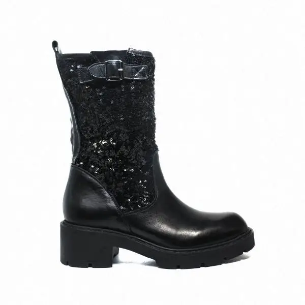 Impicci ankle boots woman medium heel sequins of black color D7001/B 