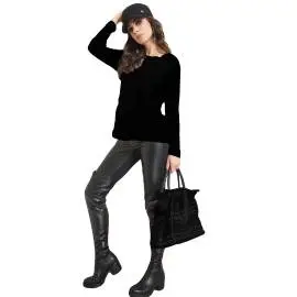 EDAS SPINACIO NERO leggings woman with eco-leather style inserts
