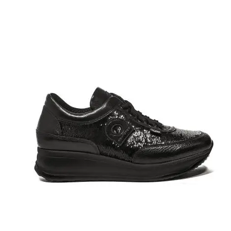 Agile by rucoline sneaker medium wedge with sequins black color article 1304 a tarsia