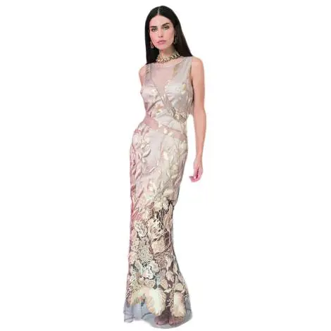 EDAS LUXURY RIACCIO long dress woman with inlays and embroidery GOLD color