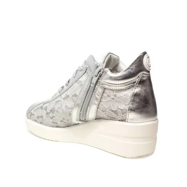 Agile by Rucoline sneaker woman with wedge decorated with floral lace silver ARTICLE 226 IN PIZZO GELSO