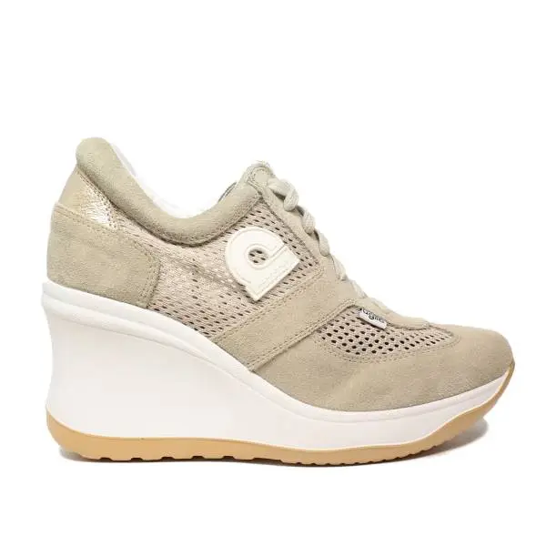Agile by Rucoline sneaker woman perforated with wedge high beige color article 1800 TO CHAMBERS SOFT BEIGE