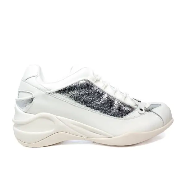 Fornarina sneaker donna con zeppa colori bianco e argento articolo PE18SE8922VL90 SPECIAL WHITE/SILVER ACTION LEATHER/PU