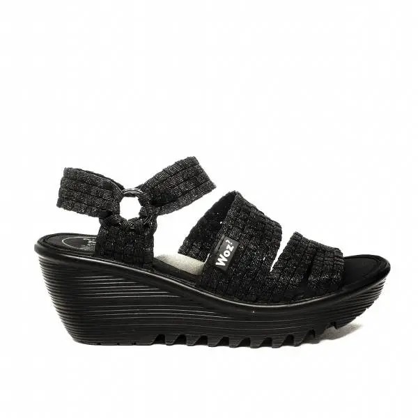 Woz black sandal with elastic and wedge article UP689