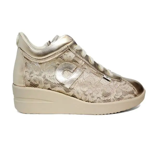 Agile by Rucoline sneaker woman with wedge decorated with floral lace color gold ARTICLE 226 IN PIZZO GELSO