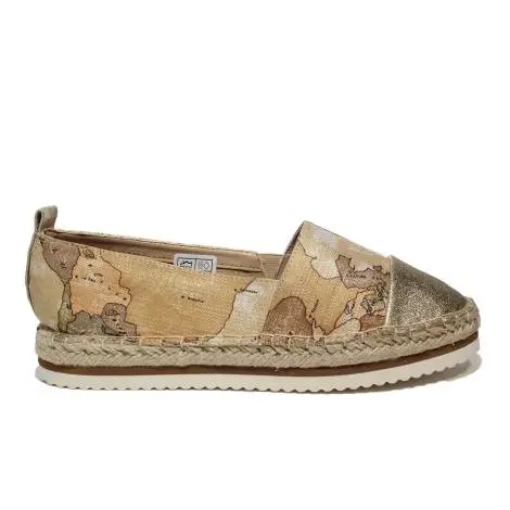 Alviero Martini 1a espadrillas class woman platinum color beige and laminated with geographical map article P3A0-00102-0040X039