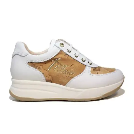 Alviero Martini 1st Class sneaker woman white color with geographical map beige colored article N 0352 0030