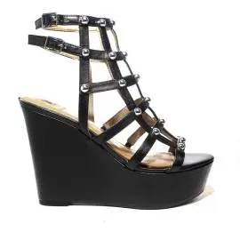 Guess sandal Woman black color with high wedge and half silver balls article FLGIZ1 ELE03 BLACK
