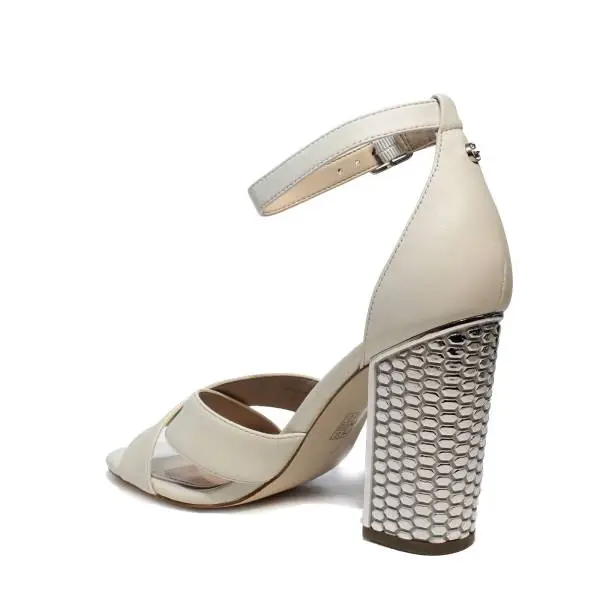 Guess sandalo donna colore bianco crema con tacco alto in argento articolo FLIAN1 LEA03 CREAM