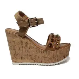 NH.24 sandal with wedge high in cork bronze color with diamonds in bronze article NHS08 Bronze