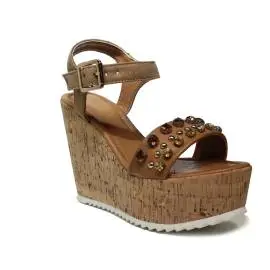 NH.24 sandal with wedge high in cork bronze color with diamonds in bronze article NHS08 Bronze