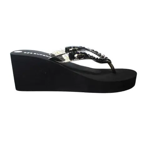 Superga sandal with wedge high black with rhinestones article S24P589/BLACK