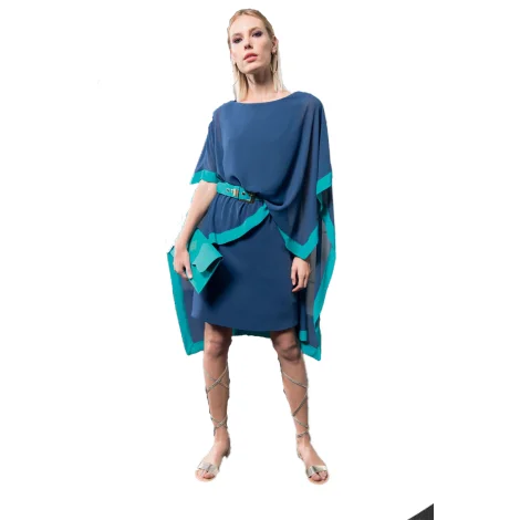 EDAS Luxury Crimeo Indigo / emerald woman dress with asymmetrical panel