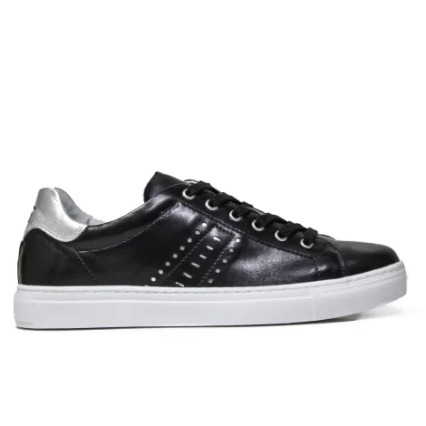 Nero Giardini women's sneaker in black leather with silver decorations article P907571D 100