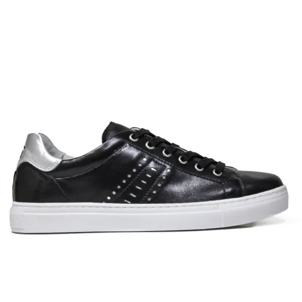 Nero Giardini women's sneaker in black leather with silver decorations article P907571D 100