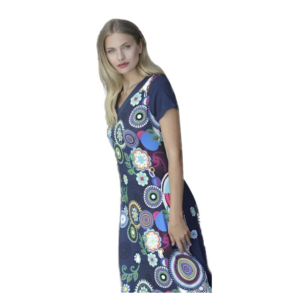 Massana Homewear dressed along woman blue color with abstract fantasy sleeved Art.L197273