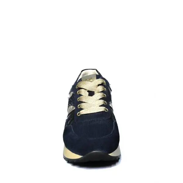 Nero Giardini sneaker donna di colore blu con inserti in oro laminato e glitterato articolo A9 08900 D 207