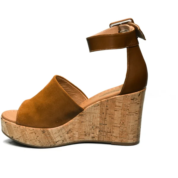 Nero Giardini women's sandal in leather with high wedge tobacco color article E012411D 326