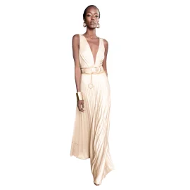 Edas long dress with pleated skirt gold color juiro article