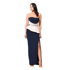 Evanity long dress with stole made of polyester colors blue and pink article F42302 XRS1MW
